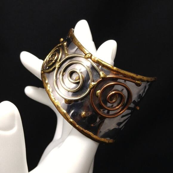 Artisan Mixed Metal Handmade Cuff Bracelet, 6 3/8 Inches - Picture 9 of 9